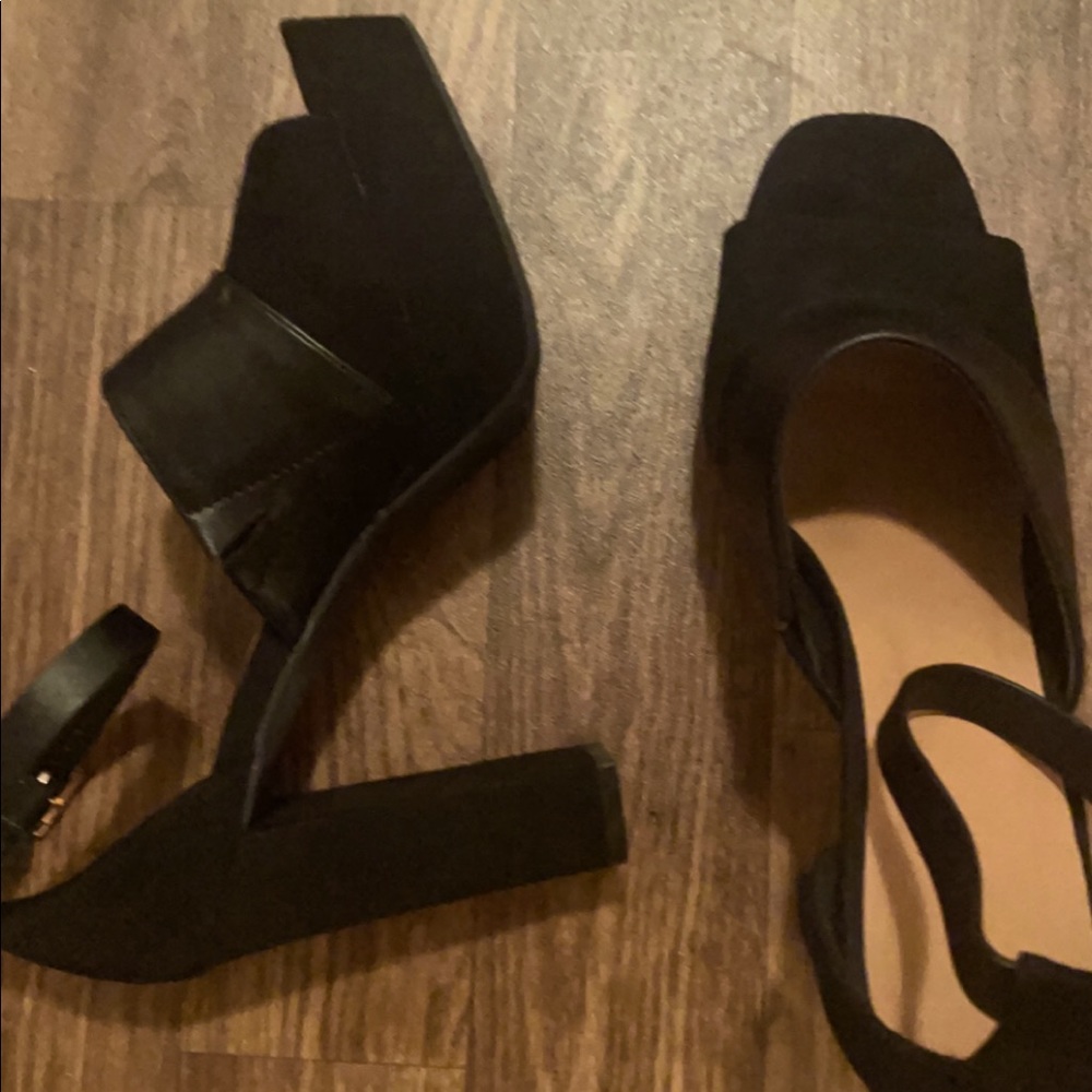 Black suede and leather chunky heeled sandal